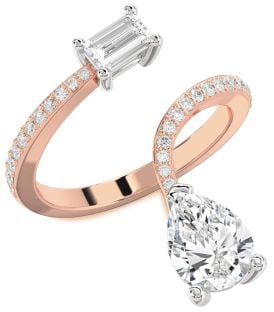 Diamond Rose Gold Silver Pear Two Stone Pave Ring