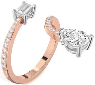 Diamond Platinum & Rose Gold Pear Two Stone Pave Ring