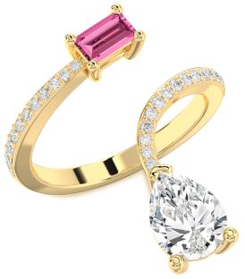 Diamond Gold Pear Two Stone Pave Promise Ring