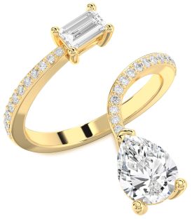 Diamond Gold Pear Two Stone Pave Ring