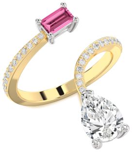 Diamond White Yellow Gold Pear Two Stone Pave Promise Ring