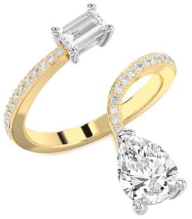 Diamond Gold Silver Pear Two Stone Pave Ring