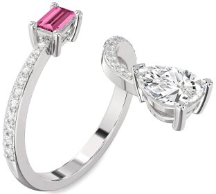 Diamond White Gold Pear Two Stone Pave Promise Ring