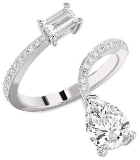 Diamond White Gold Pear Two Stone Pave Ring
