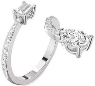 Diamond Platinum Pear Two Stone Pave Ring
