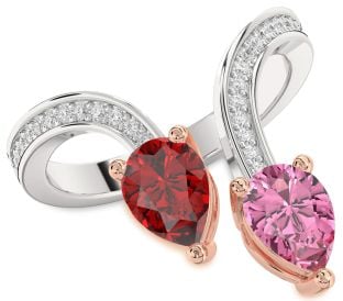 Diamond Rose Gold Silver Pear Two Stone Pave Promise Ring