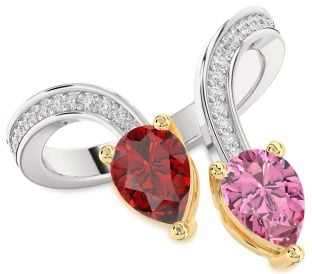 Diamond Gold Silver Pear Two Stone Pave Promise Ring