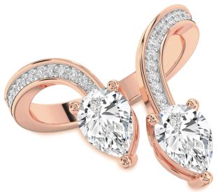 Diamond Rose Gold Pear Two Stone Pave Ring