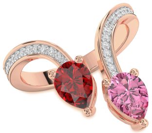 Diamond Rose Gold Silver Pear Two Stone Pave Promise Ring