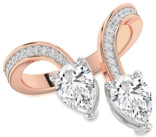 Diamond White Rose Gold Pear Two Stone Pave Ring