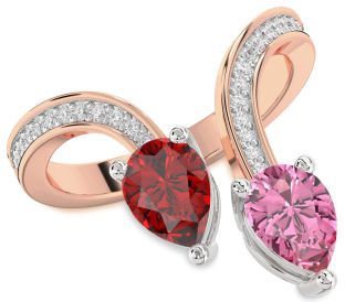Diamond Rose Gold Silver Pear Two Stone Pave Promise Ring