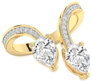 Diamond Gold Pear Two Stone Pave Ring
