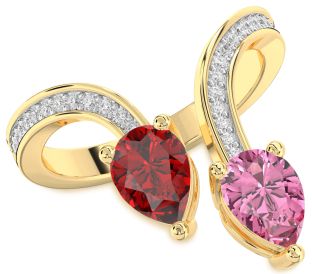 Diamond Gold Silver Pear Two Stone Pave Promise Ring