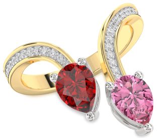 Diamond Gold Silver Pear Two Stone Pave Promise Ring