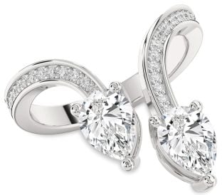 Diamond Platinum Pear Two Stone Pave Ring
