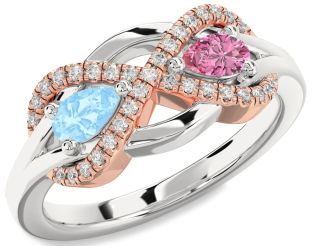 Diamond Silver & 10K Rose Gold Infinity Pear Two Stone Promise Ring