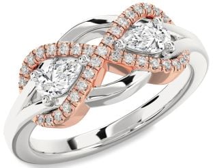 Diamond Silver & 10K Rose Gold Infinity Pear Two Stone Ring