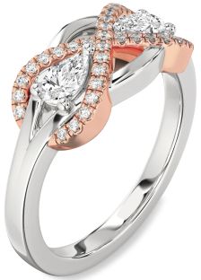 Diamond Silver & 10K Rose Gold Infinity Pear Two Stone Ring
