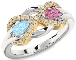 Diamond Silver & 10K gold Infinity Pear Two Stone Promise Ring