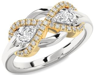 Diamond Silver & 10K gold Infinity Pear Two Stone Ring