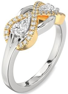 Diamond Silver & 10K gold Infinity Pear Two Stone Ring