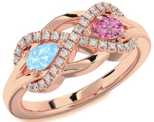 Diamond Rose Gold Silver Infinity Pear Two Stone Promise Ring