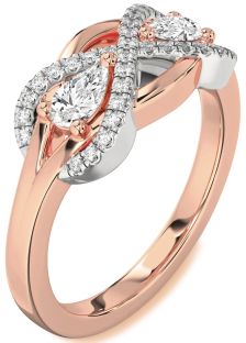 Diamond Platinum & Rose Gold Infinity Pear Two Stone Ring
