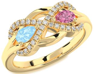 Diamond Gold Silver Infinity Pear Two Stone Promise Ring