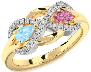 Diamond White Yellow Gold Infinity Pear Two Stone Promise Ring