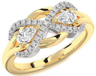Diamond White Yellow Gold Infinity Pear Two Stone Ring