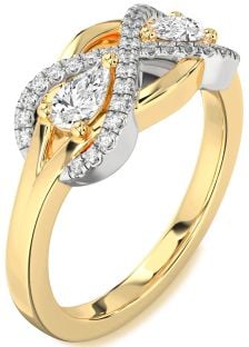 Diamond White Yellow Gold Infinity Pear Two Stone Ring