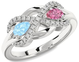 Diamond Silver Infinity Pear Two Stone Promise Ring