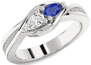 Diamond Silver Pear Two Stone Promise Ring