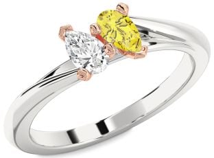 Platinum & Rose Gold Pear Two Stone Promise Ring