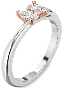 Diamond Silver & 10K Rose Gold Pear Two Stone Ring