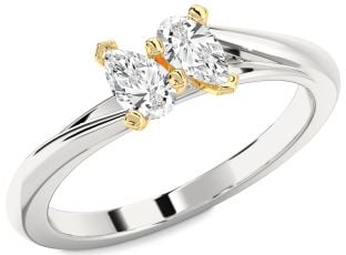 Diamond Platinum & Yellow Gold Pear Two Stone Ring