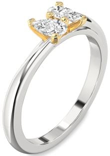 Diamond Silver & 10K gold Pear Two Stone Ring