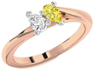 Platinum & Rose Gold Pear Two Stone Promise Ring