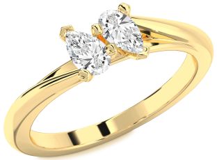 Diamond Gold Pear Two Stone Ring