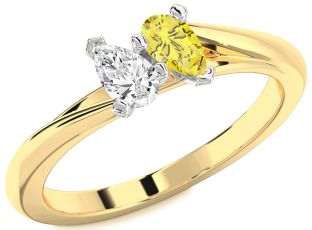 White Yellow Gold Pear Two Stone Promise Ring
