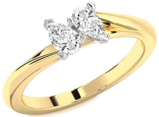 Diamond Platinum & Yellow Gold Pear Two Stone Ring