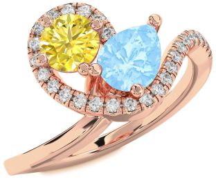 Diamond Rose Gold Silver Pear Two Stone Promise Ring