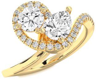 Diamond Gold Pear Two Stone Ring