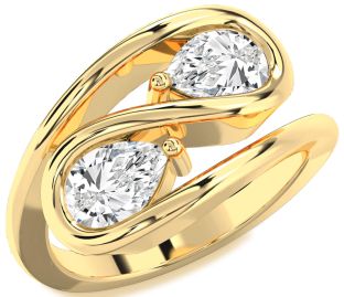 Diamond Gold Pear Two Stone Ring