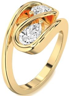 Diamond Gold Pear Two Stone Ring