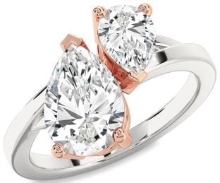Diamond Platinum & Rose Gold Pear Two Stone Ring