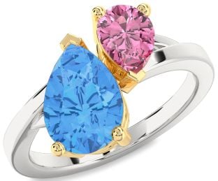 White Yellow Gold Pear Two Stone Promise Ring