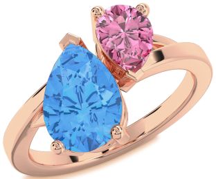 Rose Gold Silver Pear Two Stone Promise Ring