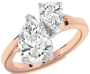 Diamond Platinum & Rose Gold Pear Two Stone Ring