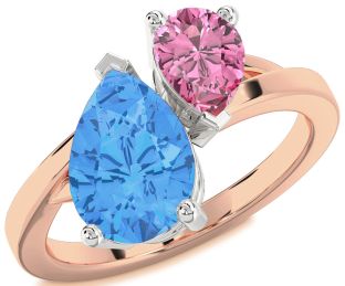 Rose Gold Silver Pear Two Stone Promise Ring